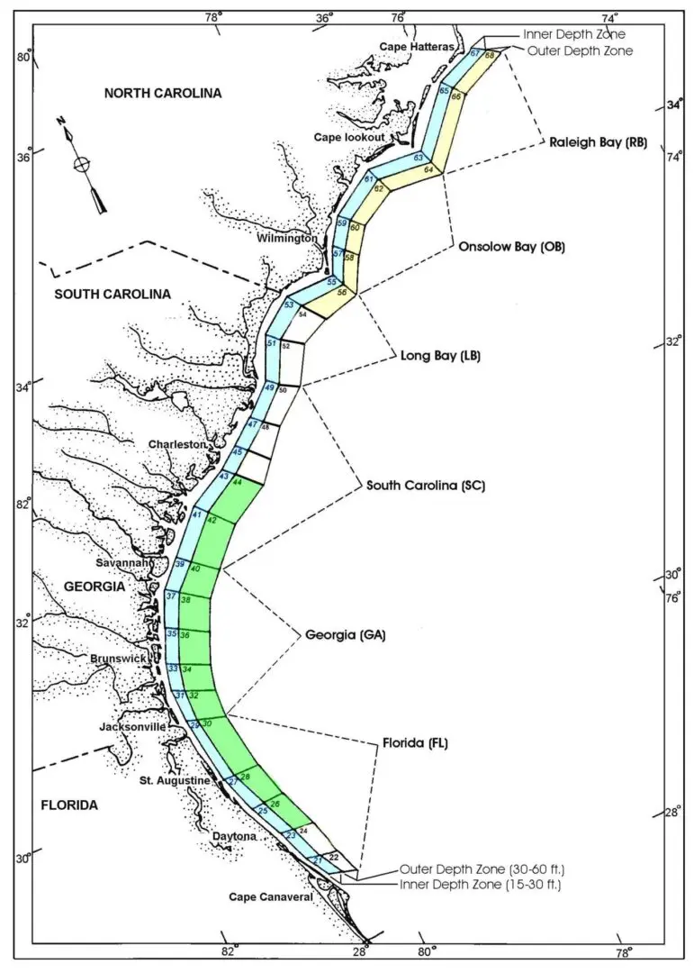 A map of the coast line shows where the water is flowing.